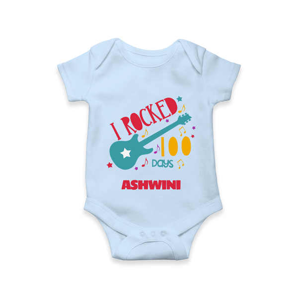 I Rocked 100 Days Romper | Custom Baby Romper for 100 Days Celebration - BABY BLUE - New Born (Chest 14")