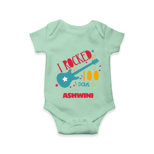 I Rocked 100 Days Romper | Custom Baby Romper for 100 Days Celebration - MINT GREEN - New Born (Chest 14")