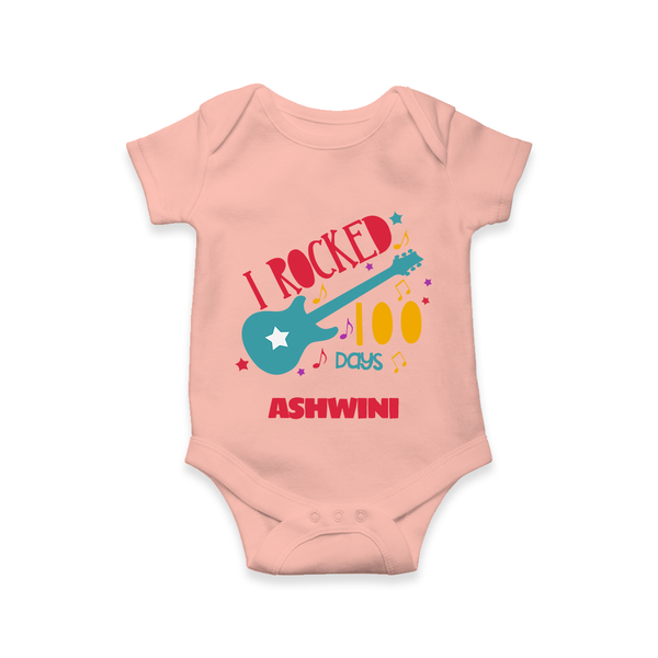 I Rocked 100 Days Romper | Custom Baby Romper for 100 Days Celebration - PEACH - New Born (Chest 14")