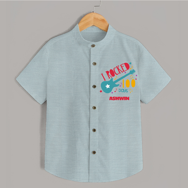 I Rocked 100 Days Shirt | Custom Baby Shirt for 100 Days Celebration - ARCTIC BLUE - 0 - 6 Months Old (Chest 23")