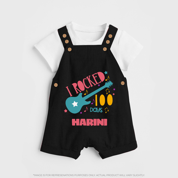 I Rocked 100 Days Dungaree Set | Custom Baby Dungaree Set for 100 Days Celebration - BLACK - 0 - 5 Months Old (Chest 18")