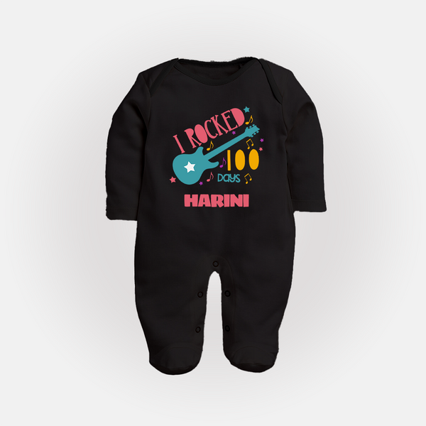 I Rocked 100 Days Sleep Suit | Custom Baby Sleep Suit for 100 Days Celebration - BLACK - New Born (Chest 7.5")
