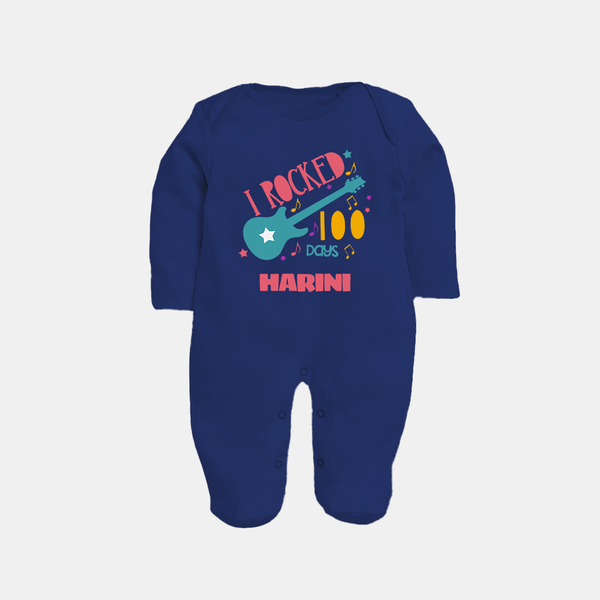 I Rocked 100 Days Sleep Suit | Custom Baby Sleep Suit for 100 Days Celebration - NAVY BLUE - New Born (Chest 7.5")