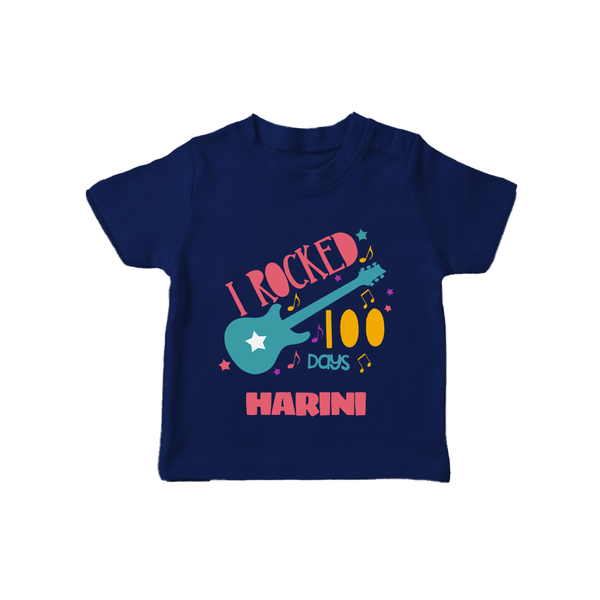 I Rocked 100 Days T-Shirt | Custom Baby T-Shirt for 100 Days Celebration - NAVY BLUE - 0-5 Months Old (Chest 17")