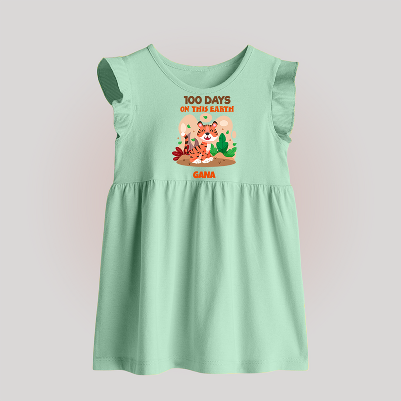 100 Days on This Earth Baby Frock | Personalized Baby Frock for 100 Days - MINT GREEN - 0 - 3 Months Old (Chest 17")