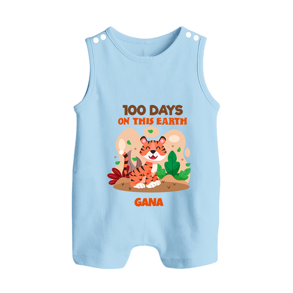 100 Days on This Earth Romper Suit | Personalized Baby Romper Suit for 100 Days - BABY BLUE - 0 - 5 Months Old (Chest 18")