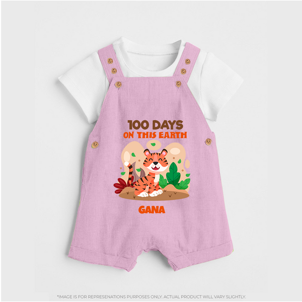 100 Days on This Earth Dungaree Set | Personalized Baby Dungaree Set for 100 Days - BABY PINK - 0 - 5 Months Old (Chest 18")