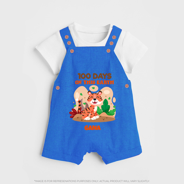 100 Days on This Earth Dungaree Set | Personalized Baby Dungaree Set for 100 Days - COBALT BLUE - 0 - 5 Months Old (Chest 18")
