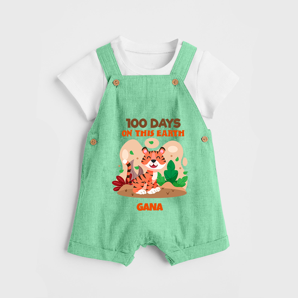 100 Days on This Earth Dungaree Set | Personalized Baby Dungaree Set for 100 Days - GREEN - 0 - 5 Months Old (Chest 18")