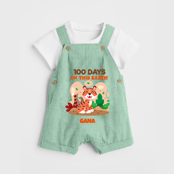 100 Days on This Earth Dungaree Set | Personalized Baby Dungaree Set for 100 Days - MINT GREEN - 0 - 5 Months Old (Chest 18")