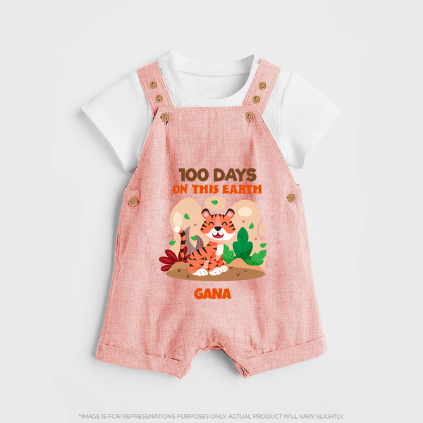 100 Days on This Earth Dungaree Set | Personalized Baby Dungaree Set for 100 Days - PEACH - 0 - 5 Months Old (Chest 18")