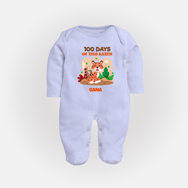 100 Days on This Earth Sleep Suit | Personalized Baby Sleep Suit for 100 Days - BABY BLUE - New Born (Chest 7.5")
