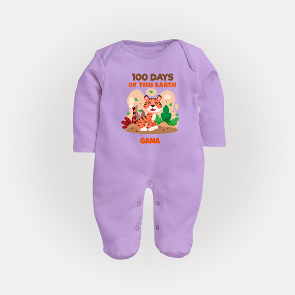 100 Days on This Earth Sleep Suit | Personalized Baby Sleep Suit for 100 Days - LILAC - New Born (Chest 7.5")