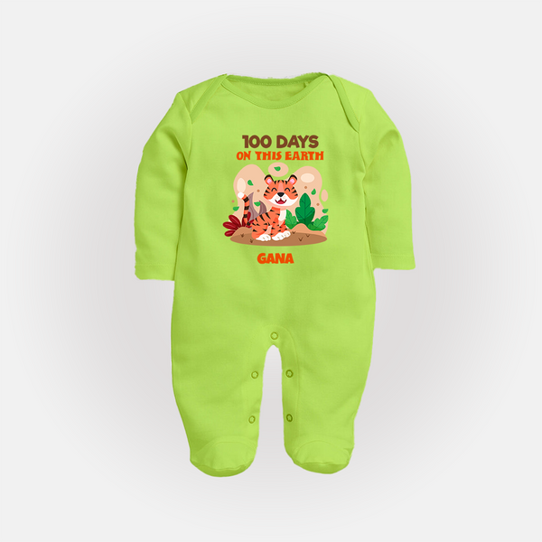 100 Days on This Earth Sleep Suit | Personalized Baby Sleep Suit for 100 Days - LIME GREEN - New Born (Chest 7.5")