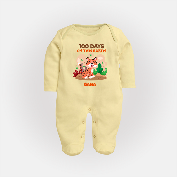 100 Days on This Earth Sleep Suit | Personalized Baby Sleep Suit for 100 Days - PASTEL YELLOW - New Born (Chest 7.5")