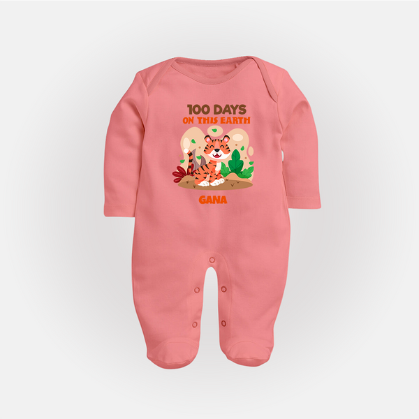 100 Days on This Earth Sleep Suit | Personalized Baby Sleep Suit for 100 Days - PEACH - New Born (Chest 7.5")