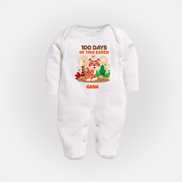 100 Days on This Earth Sleep Suit | Personalized Baby Sleep Suit for 100 Days - WHITE - New Born (Chest 7.5")
