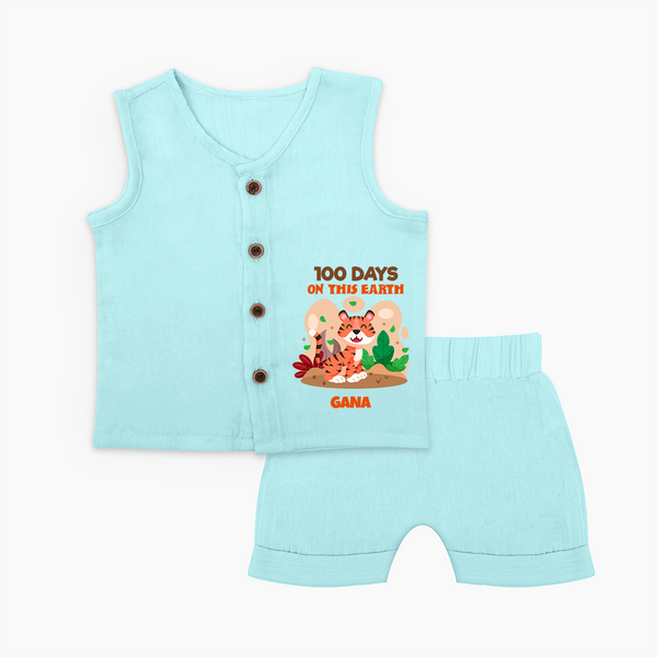 100 Days on This Earth Jabla Set | Personalized Baby Jabla Set for 100 Days - BABY BLUE - 0 - 3 Months Old (Chest 9.8")