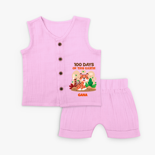 100 Days on This Earth Jabla Set | Personalized Baby Jabla Set for 100 Days - BABY PINK - 0 - 3 Months Old (Chest 9.8")