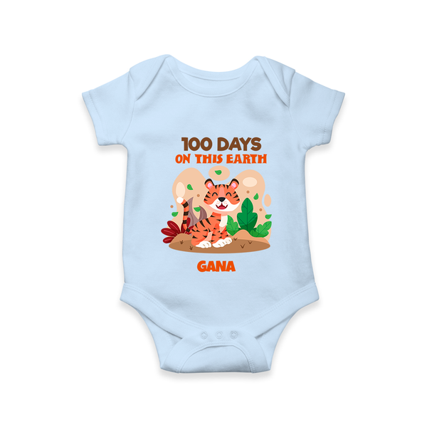 100 Days on This Earth Romper | Personalized Baby Romper for 100 Days - BABY BLUE - New Born (Chest 14")