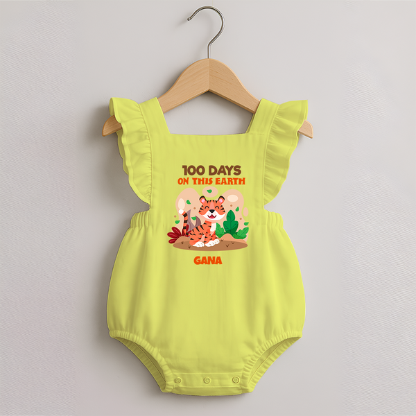 100 Days on This Earth Romper Frock | Personalized Baby Romper Frock for 100 Days - PASTEL YELLOW - 0 - 3 Months Old (Chest 19")