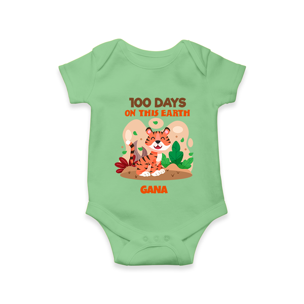 100 Days on This Earth Romper | Personalized Baby Romper for 100 Days - GREEN - New Born (Chest 14")
