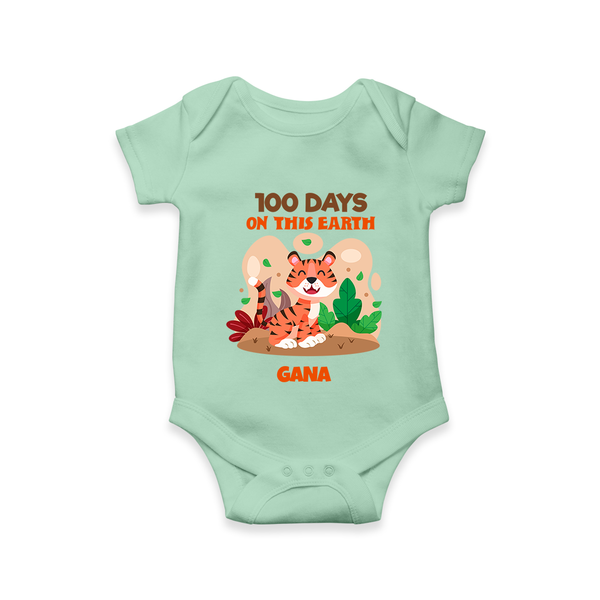100 Days on This Earth Romper | Personalized Baby Romper for 100 Days - MINT GREEN - New Born (Chest 14")