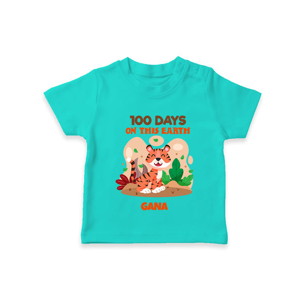 100 Days on This Earth T-Shirt | Personalized Baby T-Shirt for 100 Days - TEAL - 0-5 Months Old (Chest 17")