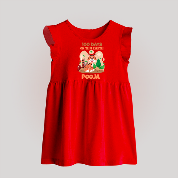 100 Days on This Earth Baby Frock | Personalized Baby Frock for 100 Days - RED - 0 - 3 Months Old (Chest 17")