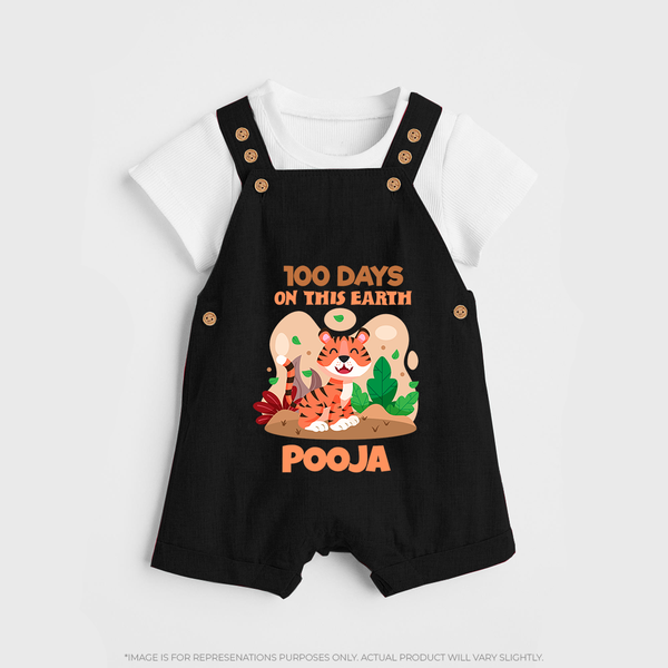 100 Days on This Earth Dungaree Set | Personalized Baby Dungaree Set for 100 Days - BLACK - 0 - 5 Months Old (Chest 18")