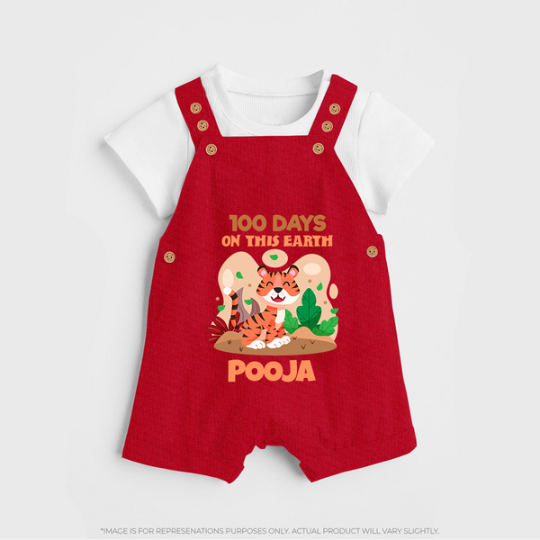 100 Days on This Earth Dungaree Set | Personalized Baby Dungaree Set for 100 Days - RED - 0 - 5 Months Old (Chest 18")