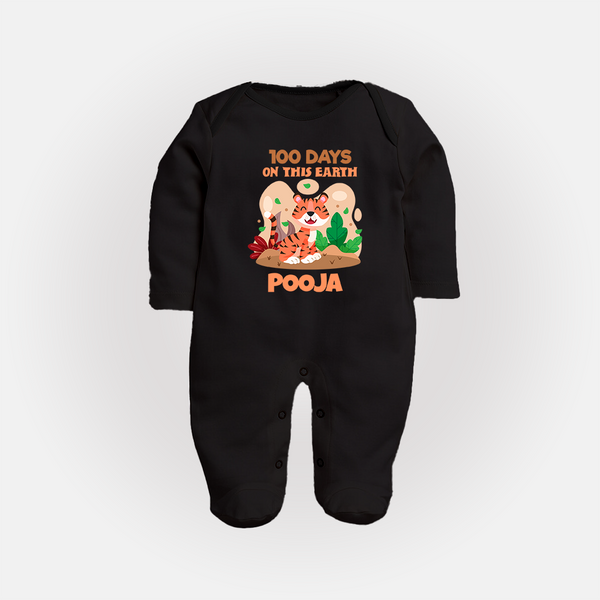 100 Days on This Earth Sleep Suit | Personalized Baby Sleep Suit for 100 Days - BLACK - New Born (Chest 7.5")