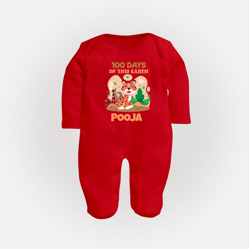 100 Days on This Earth Sleep Suit | Personalized Baby Sleep Suit for 100 Days - RED - New Born (Chest 7.5")