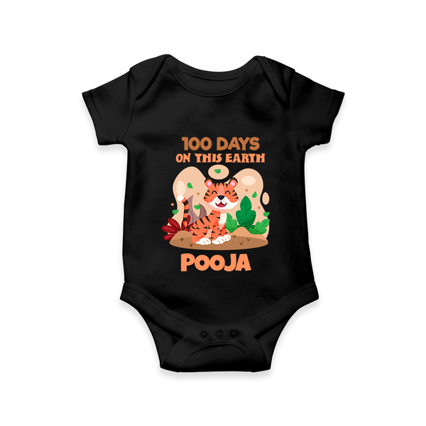 100 Days on This Earth Romper | Personalized Baby Romper for 100 Days - BLACK - New Born (Chest 14")