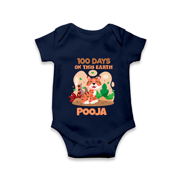 100 Days on This Earth Romper | Personalized Baby Romper for 100 Days - NAVY BLUE - New Born (Chest 14")