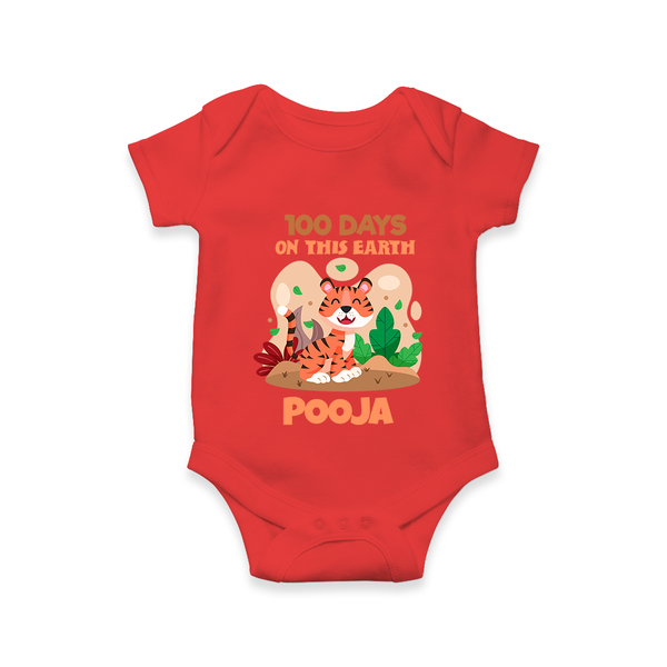 100 Days on This Earth Romper | Personalized Baby Romper for 100 Days - RED - New Born (Chest 14")
