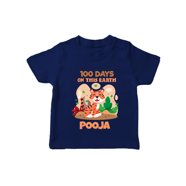 100 Days on This Earth T-Shirt | Personalized Baby T-Shirt for 100 Days - NAVY BLUE - 0-5 Months Old (Chest 17")