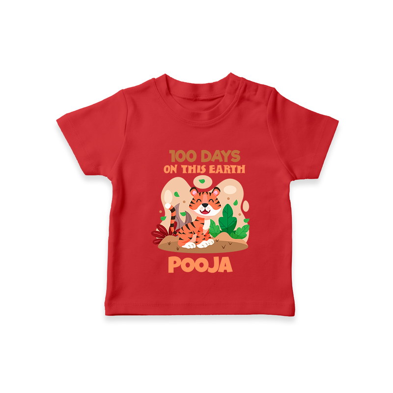 100 Days on This Earth T-Shirt | Personalized Baby T-Shirt for 100 Days - RED - 0-5 Months Old (Chest 17")