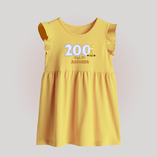 200 Days Old Baby Frock | Personalized Baby Frock for 200 Days Milestone - PASTEL YELLOW - 0 - 3 Months Old (Chest 17")