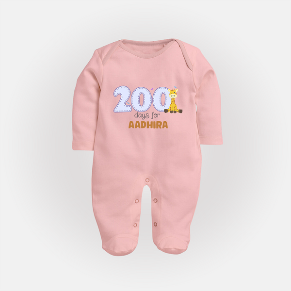 200 Days Old Sleep Suit | Personalized Baby Sleep Suit for 200 Days Milestone - BABY PINK - New Born (Chest 7.5")