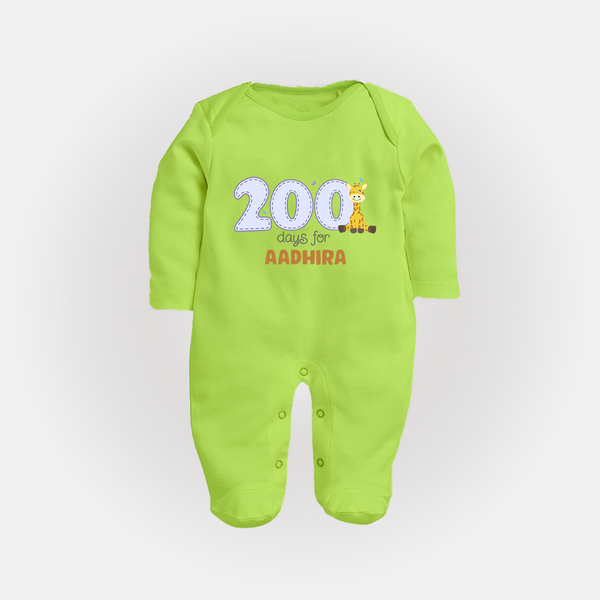 200 Days Old Sleep Suit | Personalized Baby Sleep Suit for 200 Days Milestone - LIME GREEN - New Born (Chest 7.5")
