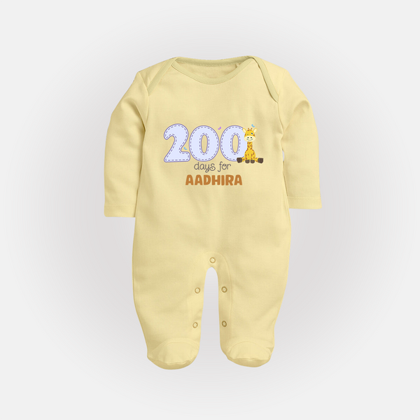 200 Days Old Sleep Suit | Personalized Baby Sleep Suit for 200 Days Milestone - PASTEL YELLOW - New Born (Chest 7.5")
