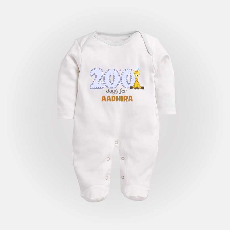 200 Days Old Sleep Suit | Personalized Baby Sleep Suit for 200 Days Milestone - WHITE - New Born (Chest 7.5")