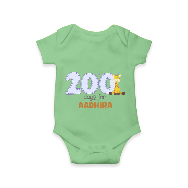 200 Days Old Romper | Personalized Baby Romper for 200 Days Milestone - GREEN - New Born (Chest 14")