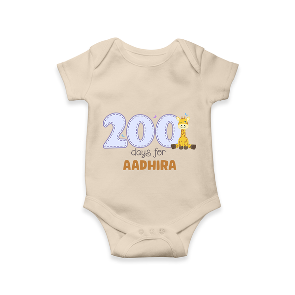 200 Days Old Romper | Personalized Baby Romper for 200 Days Milestone - IVORY - New Born (Chest 14")