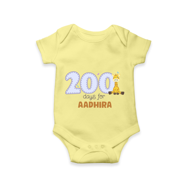 200 Days Old Romper | Personalized Baby Romper for 200 Days Milestone - PASTEL YELLOW - New Born (Chest 14")