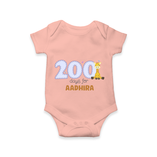 200 Days Old Romper | Personalized Baby Romper for 200 Days Milestone - PEACH - New Born (Chest 14")