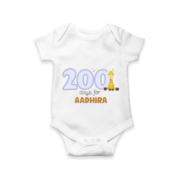200 Days Old Romper | Personalized Baby Romper for 200 Days Milestone - WHITE - New Born (Chest 14")