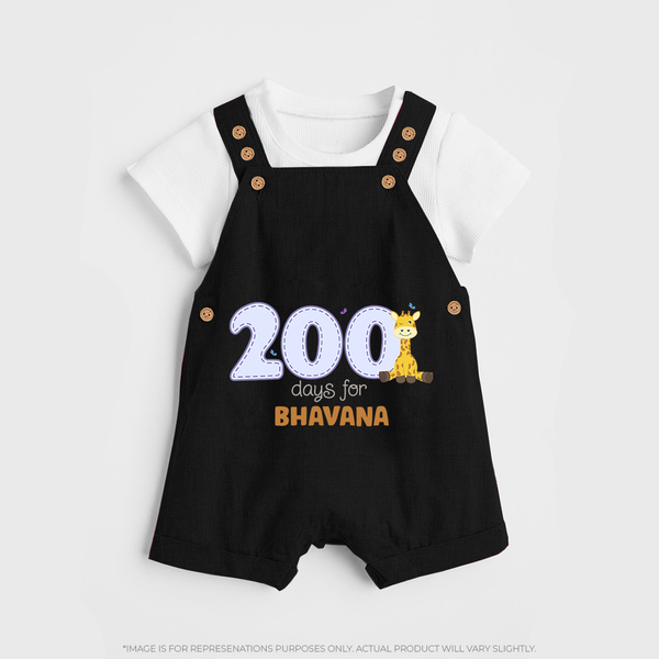 200 Days Old Dungaree Set | Personalized Baby Dungaree Set for 200 Days Milestone - BLACK - 0 - 5 Months Old (Chest 18")
