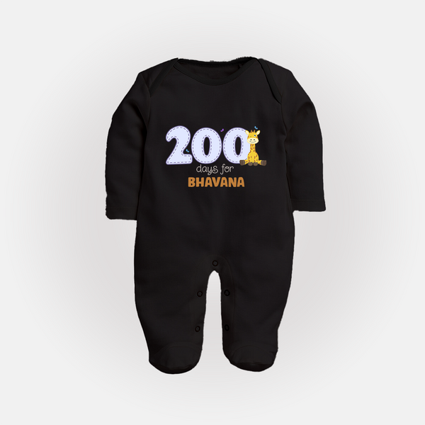 200 Days Old Sleep Suit | Personalized Baby Sleep Suit for 200 Days Milestone - BLACK - New Born (Chest 7.5")